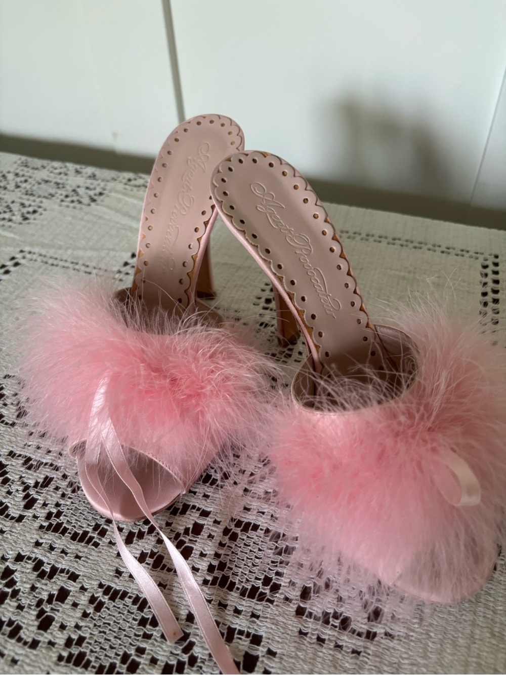 Agent Provocateur Pink Feather Trim Mule Heels